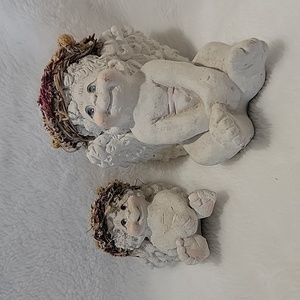 Pair Dreamsicle Angel Figurines Sitting